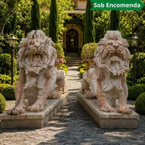 imagem de Par de Escultura Leão Rosado 170cm EMP424 Elegância e Impacto Clássico