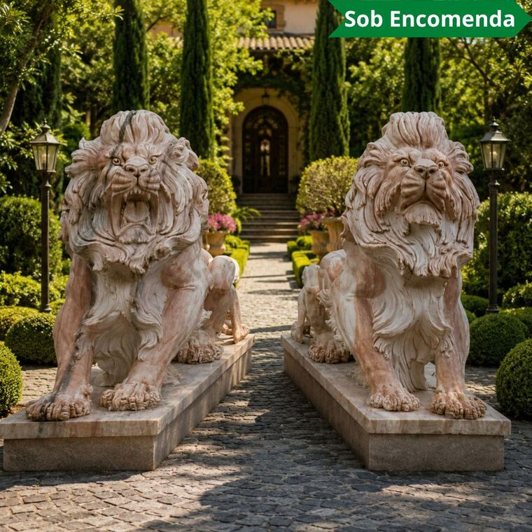 imagem do produto Par de Escultura Le�o Rosado 170cm EMP424 Eleg�ncia e Impacto Cl�ssico
