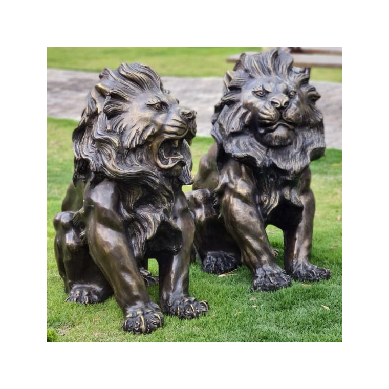 imagem do produto Par de Escultura Le�o Sentado 80cm EBZ525 Equil�brio e Eleg�ncia