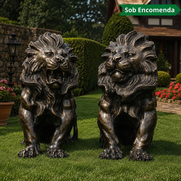 imagem do produto Par de Escultura Le�o Sentado 80cm EBZ525 Equil�brio e Eleg�ncia