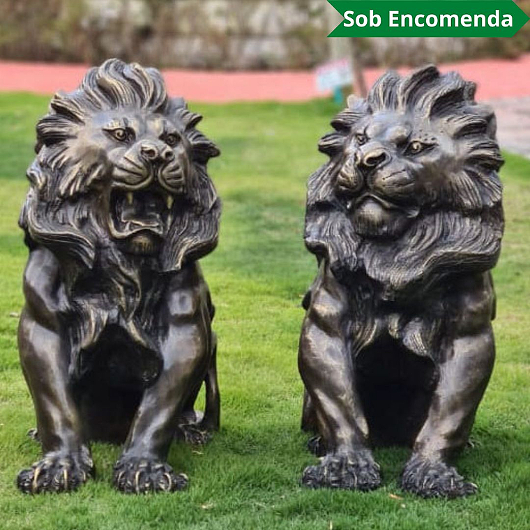 imagem do produto Par de Escultura Le�o Sentado 80cm EBZ525 Equil�brio e Eleg�ncia