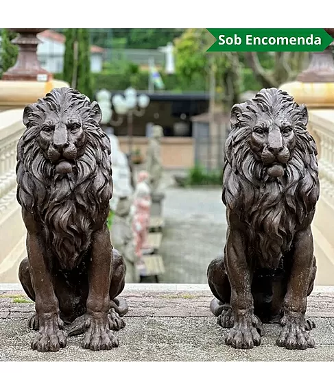 imagem de Par de Escultura Leões em Bronze 130cm EBZ612 Presença e Sofisticação