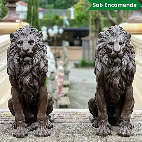 imagem de Par de Escultura Leões em Bronze 130cm EBZ612 Presença e Sofisticação