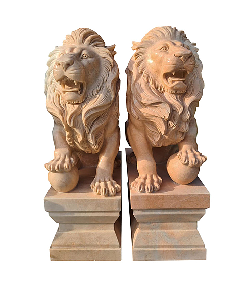 imagem de Par de Esculturas de Lees em Mrmore Rosa 100cm - EMP446