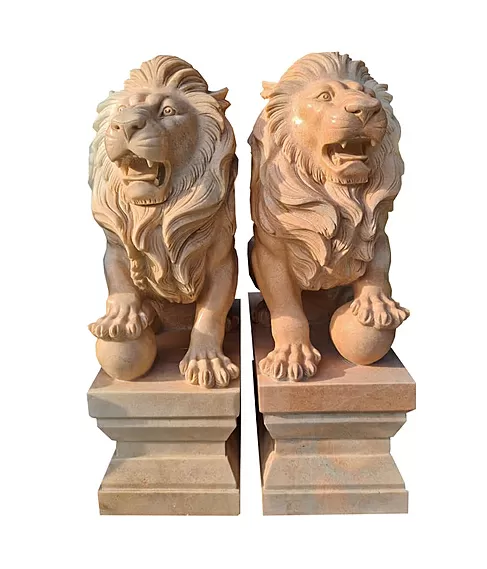 imagem de Par de Esculturas de Lees em Mrmore Rosa 100cm - EMP446