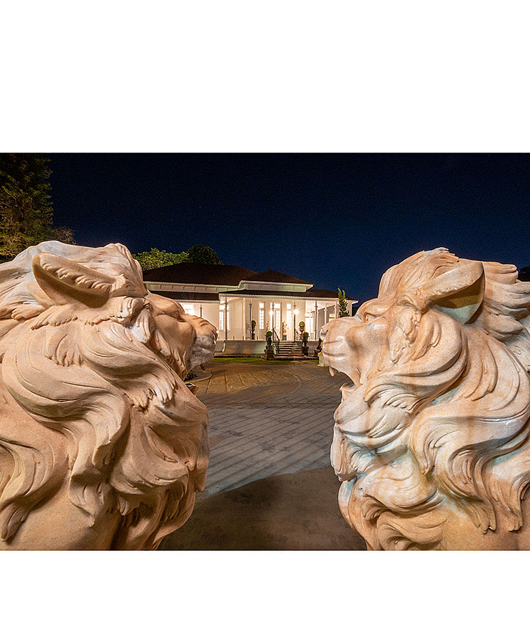 imagem do produto Par de Esculturas de Le�es em M�rmore Rosa 100cm - EMP446