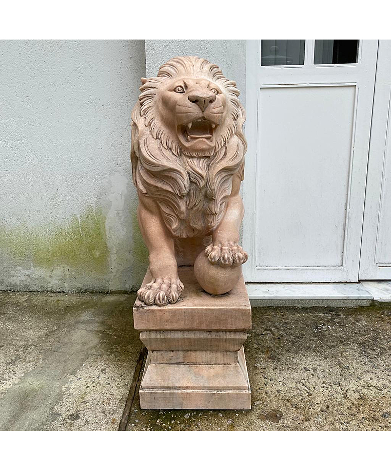 imagem do produto Par de Esculturas de Le�es em M�rmore Rosa 100cm - EMP446