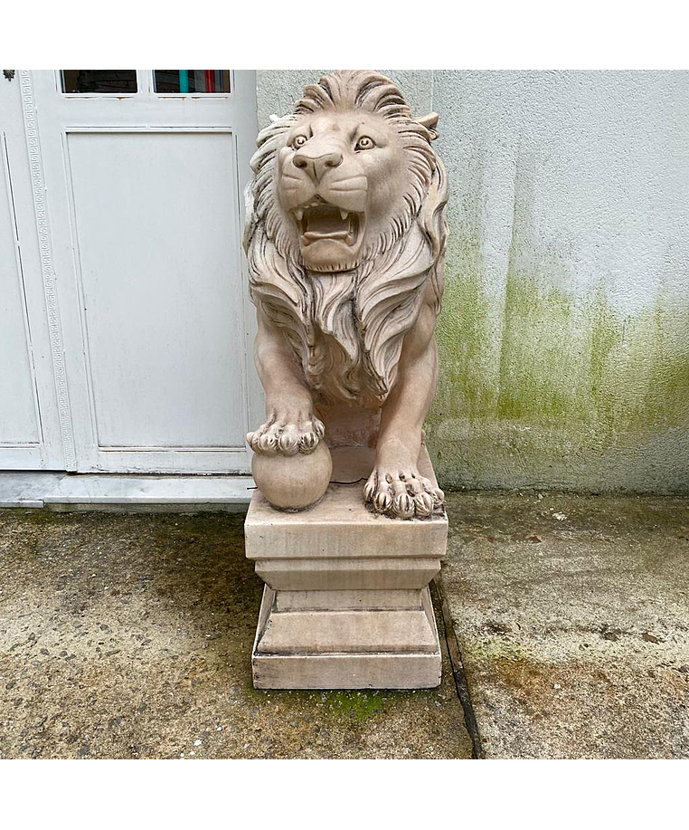 imagem do produto Par de Esculturas de Le�es em M�rmore Rosa 100cm - EMP446