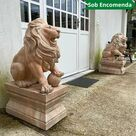 imagem do produto Par de Esculturas de Le�es em M�rmore Rosa 100cm - EMP446