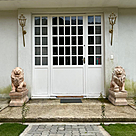 imagem do produto Par de Esculturas de Le�es em M�rmore Rosa 100cm - EMP446