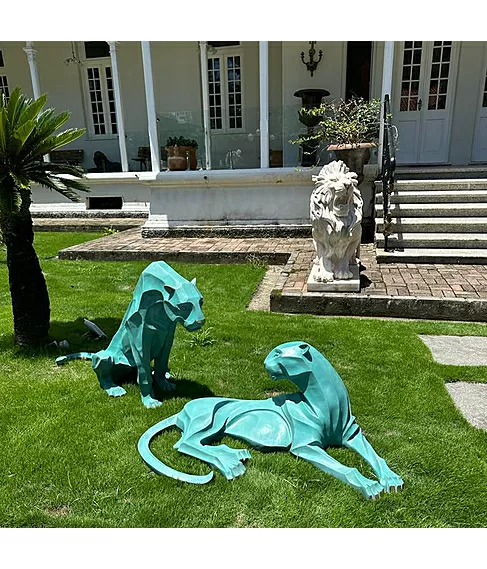 imagem de Par de Esculturas Jaguar em Bronze 90cm EBZ568VE Força e Elegância