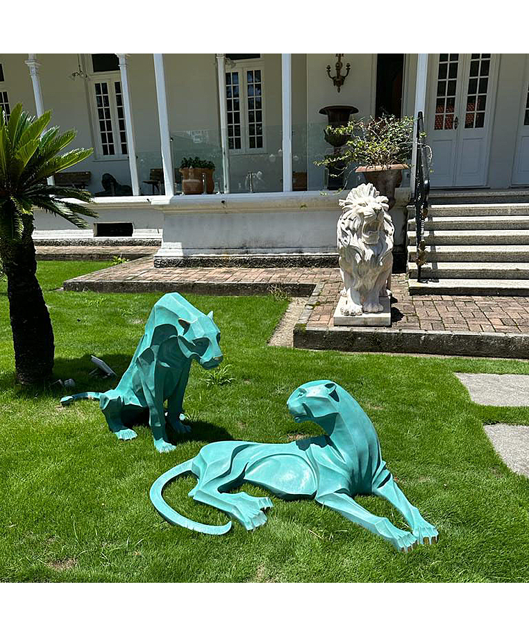 imagem do produto Par de Esculturas Jaguar em Bronze 90cm - EBZ568VE