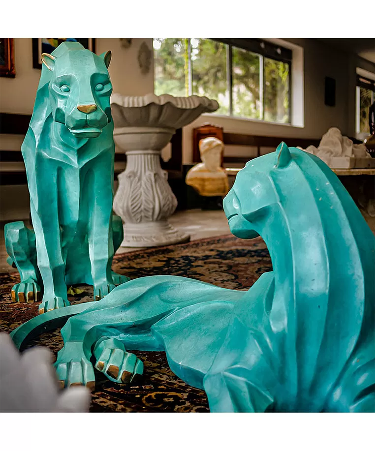 imagem do produto Par de Esculturas Jaguar em Bronze 90cm - EBZ568VE