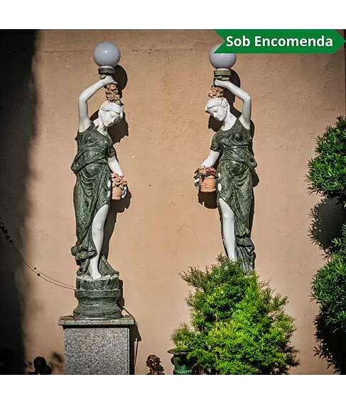 imagem de Par de Esculturas Lady Luminária Mármore Green 190cm - EMP619 Alto Padrão