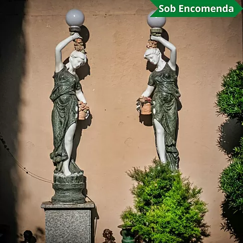 imagem de Par de Esculturas Lady Luminária Mármore Green 190cm - EMP619 Alto Padrão