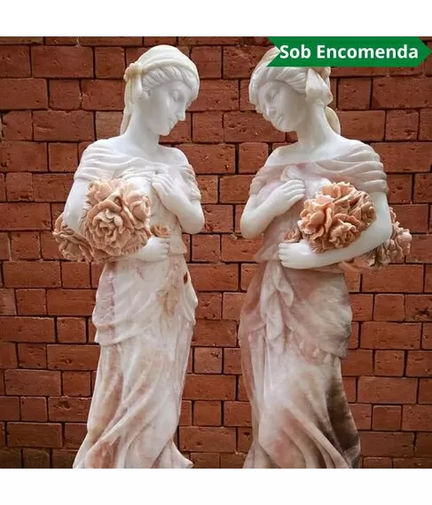 imagem de Par de Esculturas Lady Primavera em Mármore 130cm - EMP280 Elegância para Projetos 