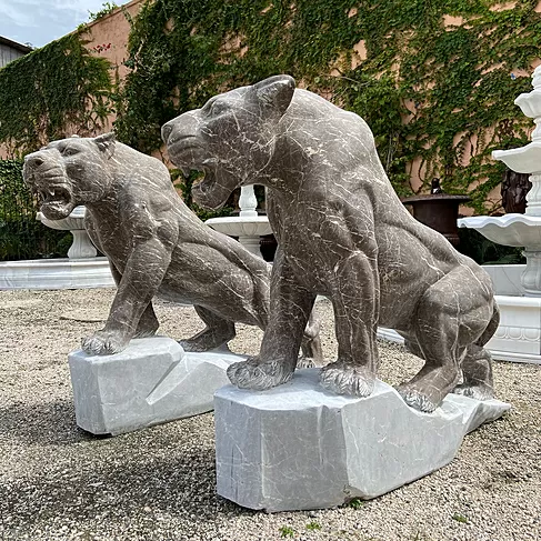 imagem de Par de Jaguars em Mármore Marrom 120cm EMP566 Elegância e Imponência