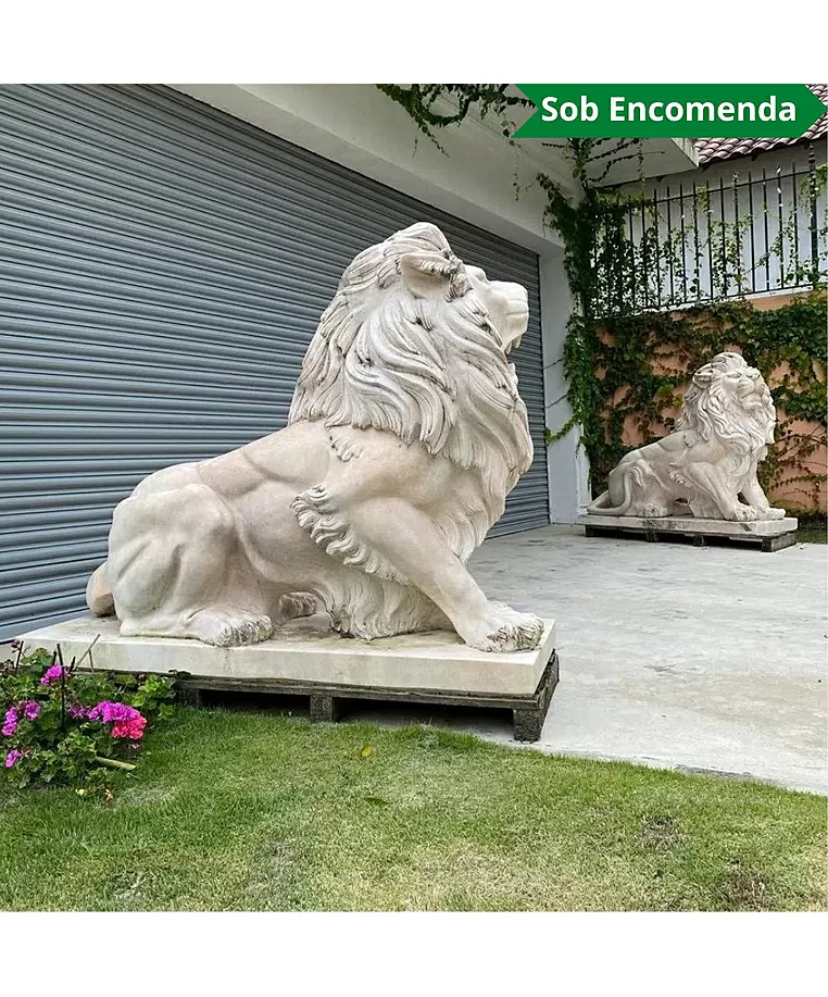 imagem de Par de Leão Rosa Sentado 120cm  EMP461 Jardins de Luxo