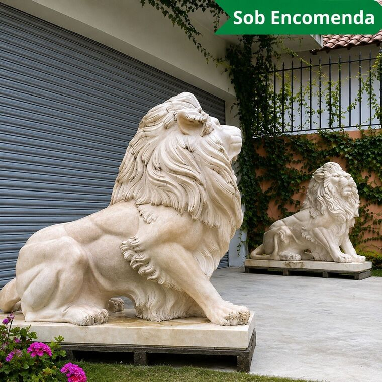 imagem do produto Par de Le�o Rosa Sentado 120cm  EMP461 Jardins de Luxo