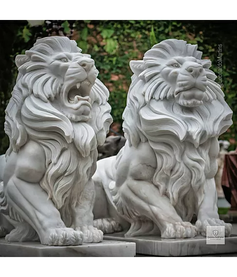 imagem de Par de Leão Sentado 140cm Mármore Branco - EMP462