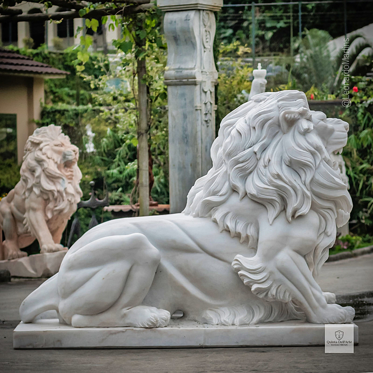 imagem do produto Par de Le�o Sentado 140cm M�rmore Branco EMP462 Eleg�ncia e Sofistica��o