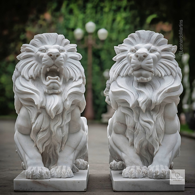 imagem do produto Par de Le�o Sentado 140cm M�rmore Branco EMP462 Eleg�ncia e Sofistica��o