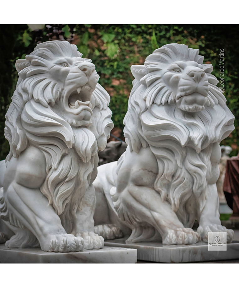 imagem do produto Par de Le�o Sentado 140cm M�rmore Branco - EMP462