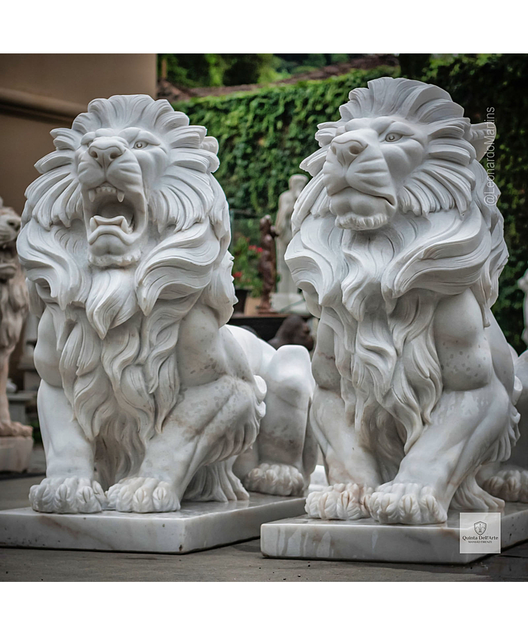 imagem do produto Par de Le�o Sentado 140cm M�rmore Branco - EMP462