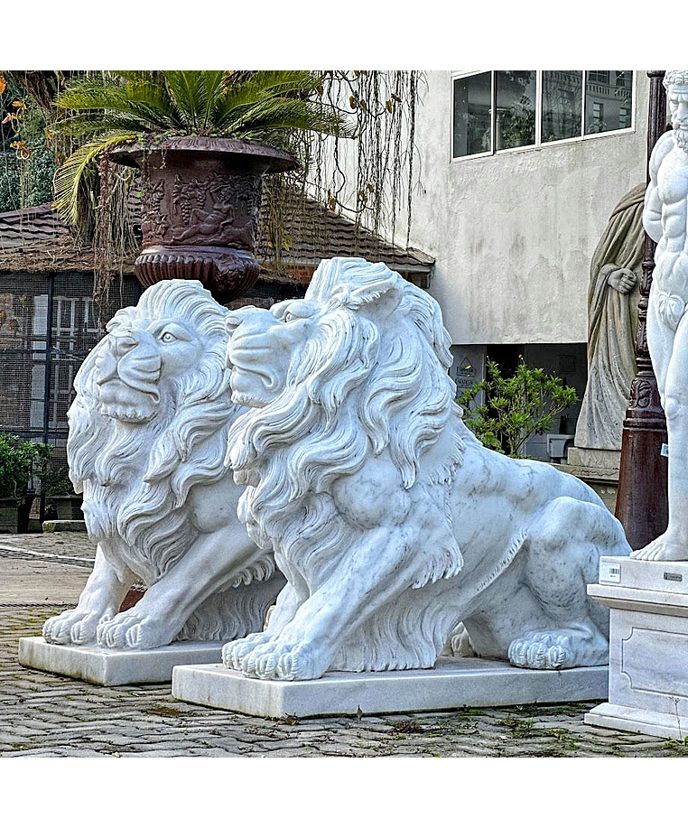 imagem do produto Par de Le�o Sentado 140cm M�rmore Branco - EMP462