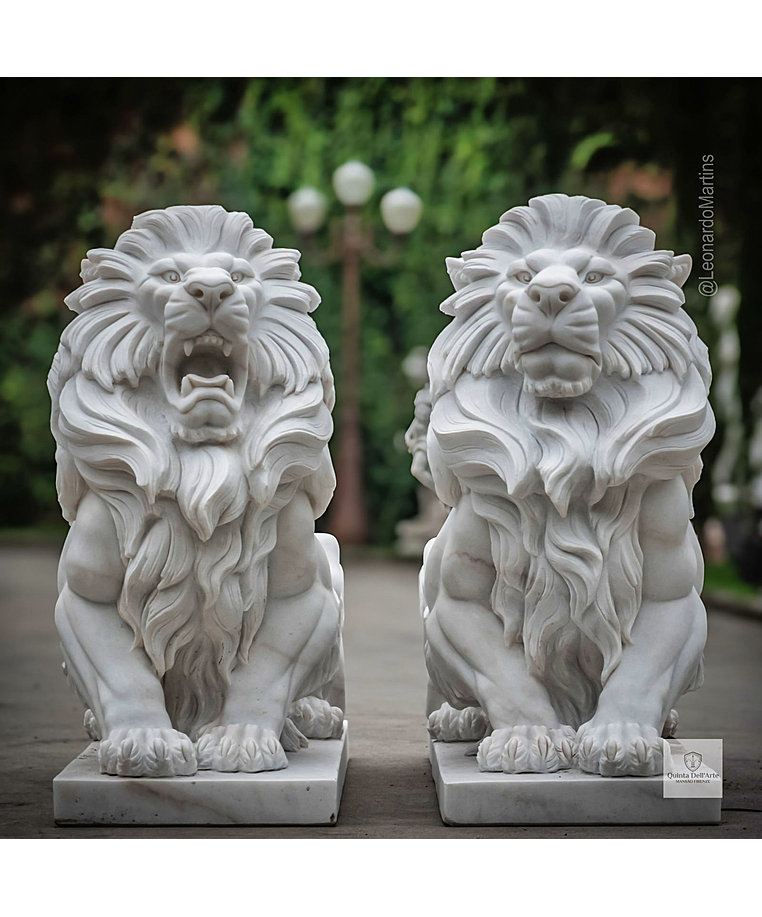 imagem do produto Par de Le�o Sentado 140cm M�rmore Branco - EMP462
