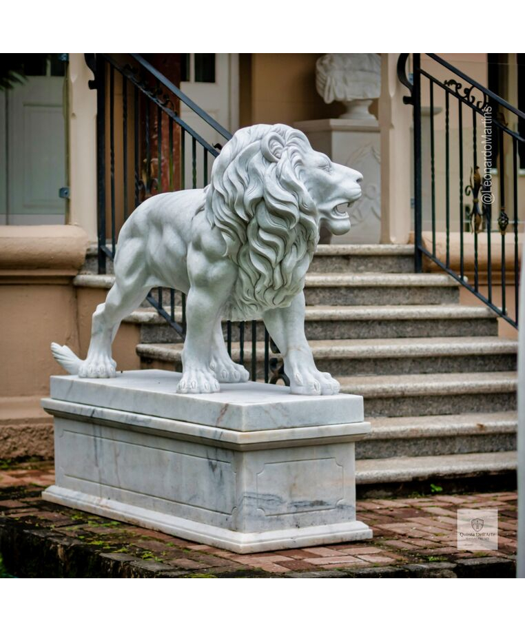 imagem do produto Par de Le�es Andando em M�rmore Branco 145cm - EMP706 Presen�a Majestosa