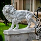 imagem do produto Par de Le�es Andando em M�rmore Branco 145cm - EMP706 Presen�a Majestosa