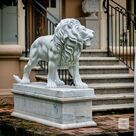 imagem do produto Par de Le�es Andando em M�rmore Branco 145cm - EMP706 Presen�a Majestosa