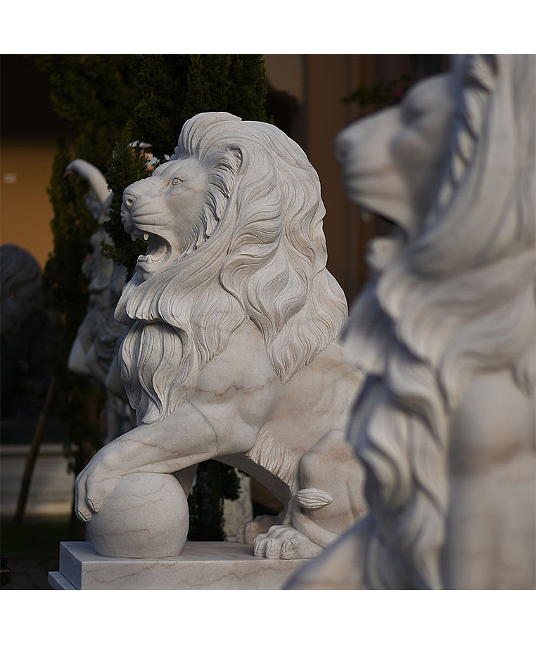 imagem do produto Par de Le�es com Bola 200cm M�rmore Branco EMP464 Eleg�ncia e Nobreza