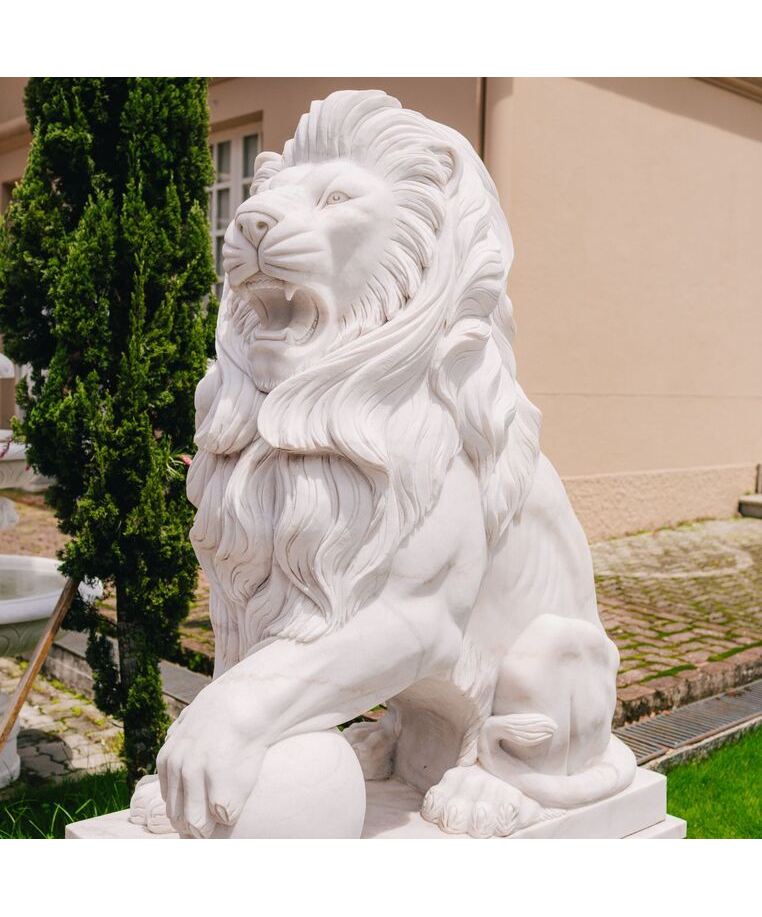 imagem do produto Par de Le�es com Bola 200cm M�rmore Branco EMP464 Eleg�ncia e Nobreza