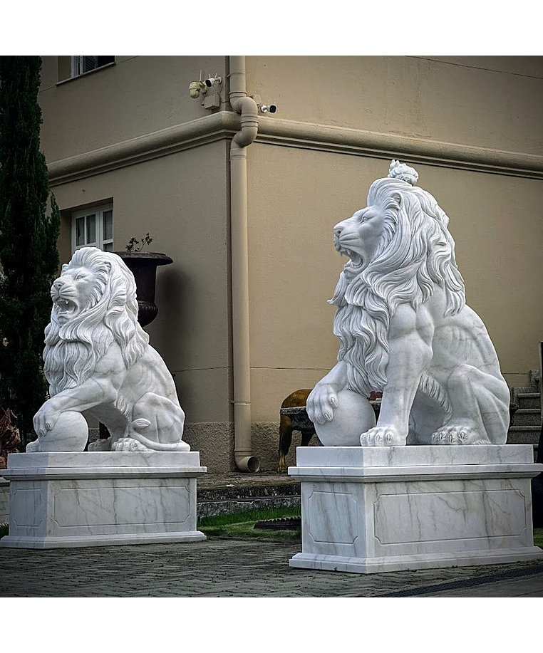 imagem do produto Par de Le�es com Bola 200cm M�rmore Branco EMP464 Eleg�ncia e Nobreza