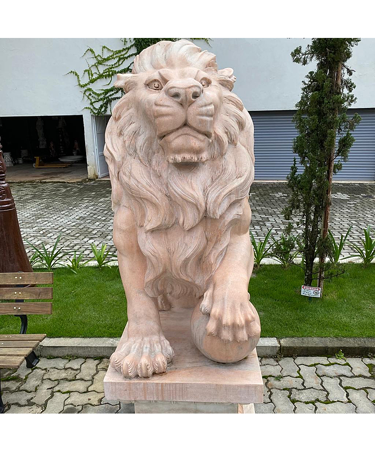 imagem do produto Par de Le�es com Filhote 180cm em M�rmore Rosa com Base EMP451 Nobreza e Exclusividade