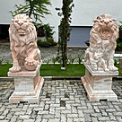 imagem do produto Par de Le�es com Filhote 180cm em M�rmore Rosa com Base - EMP451