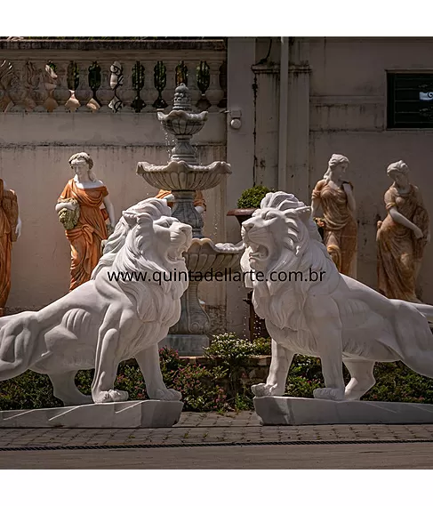 imagem de Par de Leões em Mármore Branco 150cm - EMP546