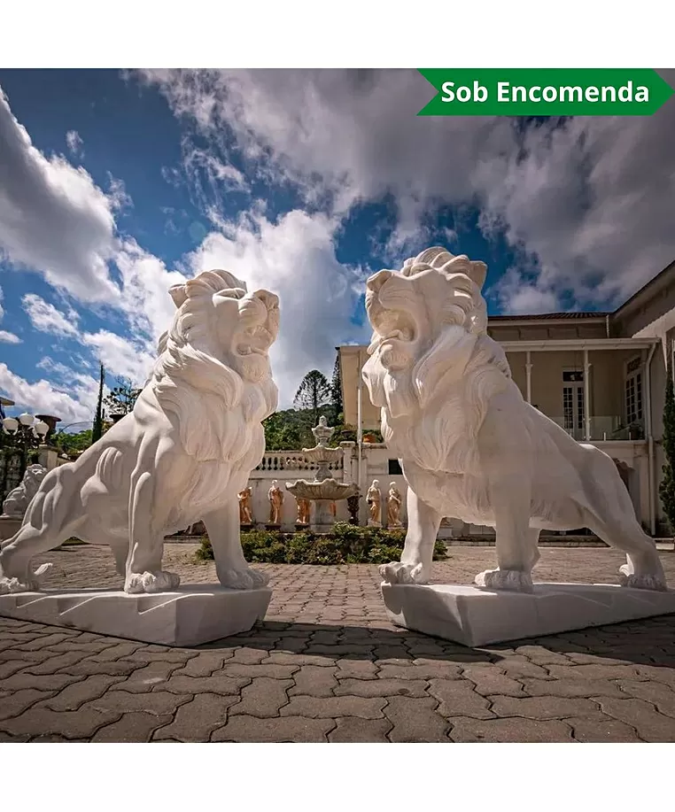imagem de Par de Leões em Mármore Branco 150cm - EMP546