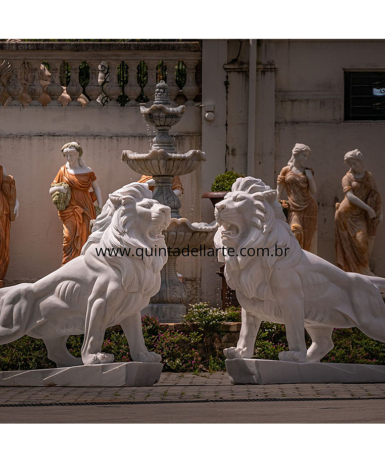 imagem do produto Par de Le�es em M�rmore Branco 150cm - EMP546