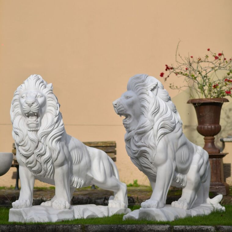 imagem do produto Par de Le�es em M�rmore Branco 155cm - EMP699 Escultura Imponente