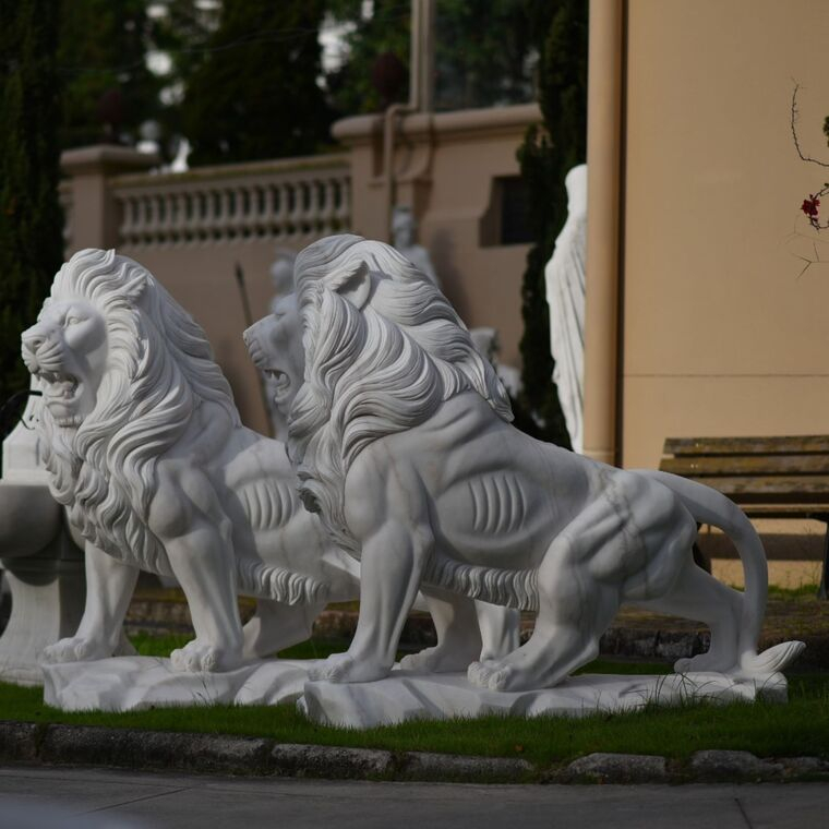 imagem do produto Par de Le�es em M�rmore Branco 155cm - EMP699 Escultura Imponente