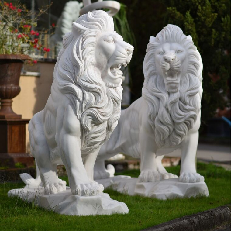 imagem do produto Par de Le�es em M�rmore Branco 155cm - EMP699 Escultura Imponente