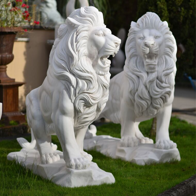 imagem do produto Par de Le�es em M�rmore Branco 155cm - EMP699 Escultura Imponente
