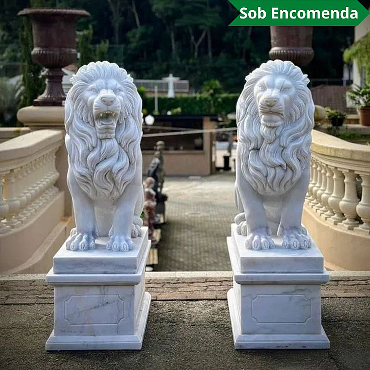 imagem do produto Par de Le�es em M�rmore Branco 155cm EMP703 Presen�a e Sofistica��o