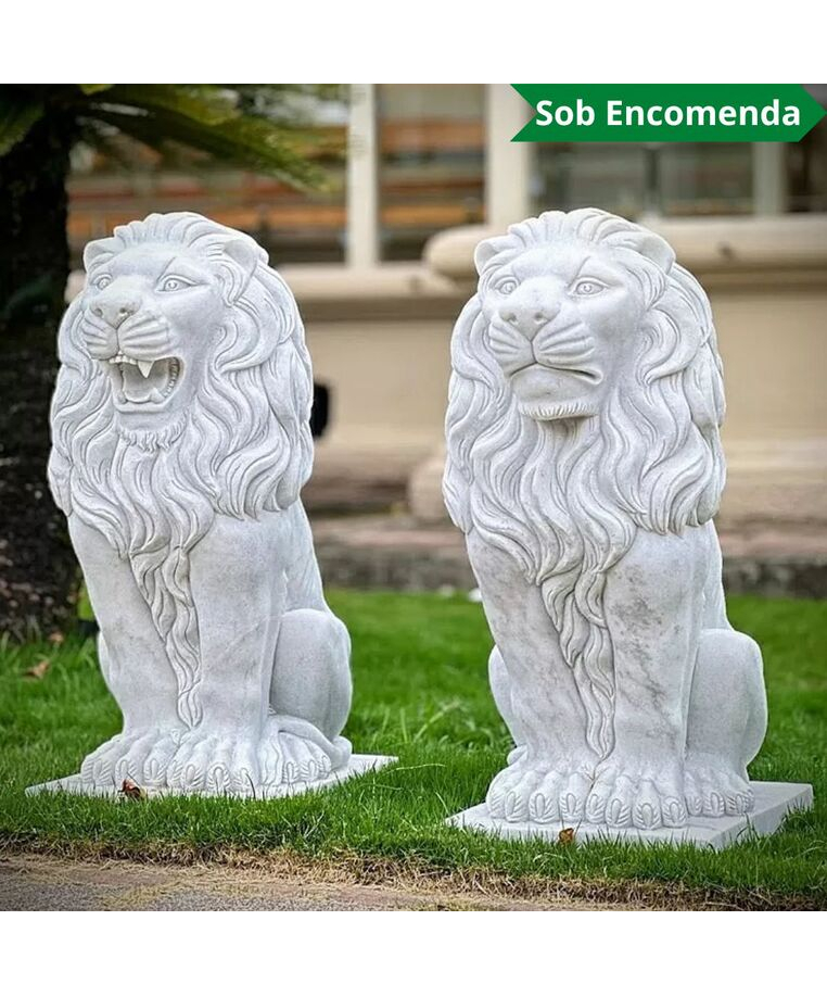 imagem do produto Par de Le�es em M�rmore Branco 90cm EMP705 Eleg�ncia e Prote��o Cl�ssica