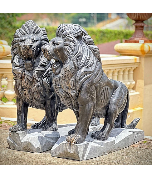 imagem de Par de Leões em Mármore Preto 155cm - EMP704