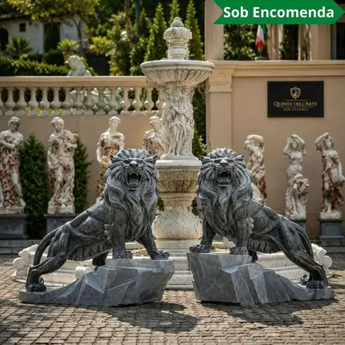 imagem de Par de Leões em Mármore Preto 170cm EMP547 Impacto e Sofisticação