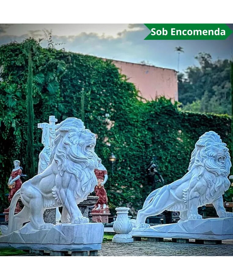 imagem do produto Par de Le�es Grande em M�rmore Branco 200cm - EMP606